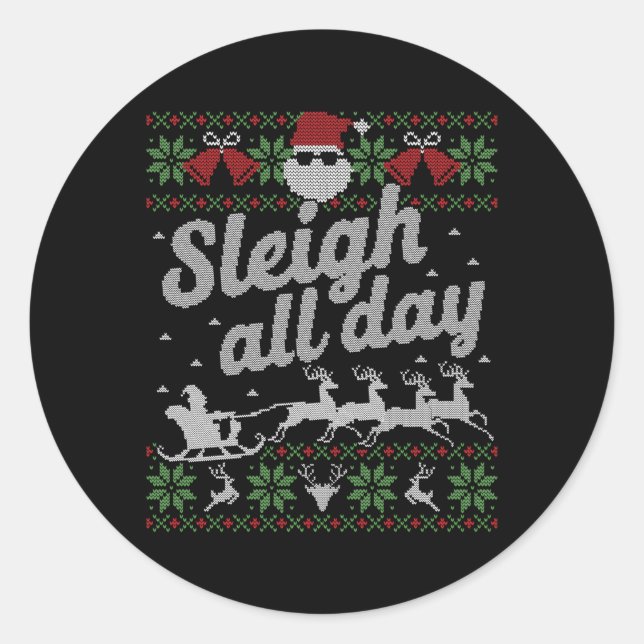 Sticker Rond Père Noël laid Sleigh toute la journée (Devant)