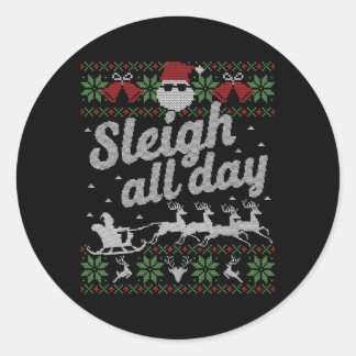 Sticker Rond Père Noël laid Sleigh toute la journée