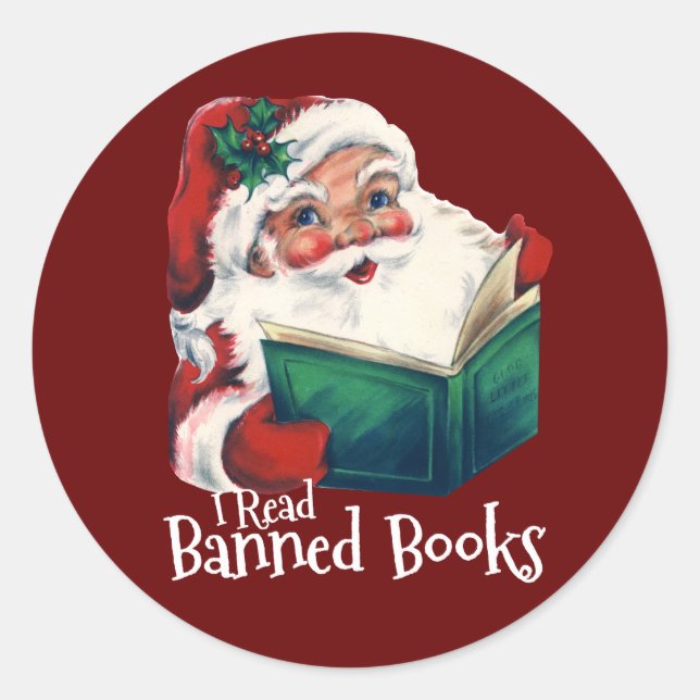 Sticker Rond Père Noël Lit Les Livres Interdits (Devant)