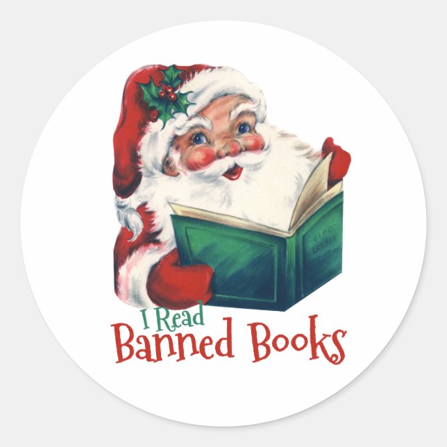 Sticker Rond Père Noël Lit Les Livres Interdits (Devant)