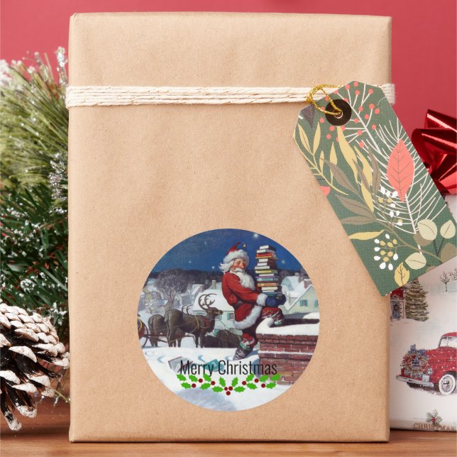 Sticker Rond Père Noël livre une cargaison de livres par Wyeth (vacances)