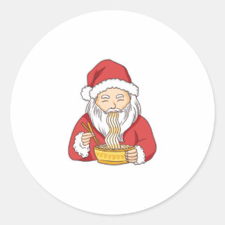 Sticker Rond Père Noël Mange Des Pâtes