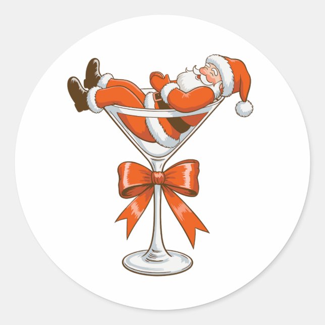 Sticker Rond Père Noël Martini Coquette Girly Christmas Bow Fes (Devant)