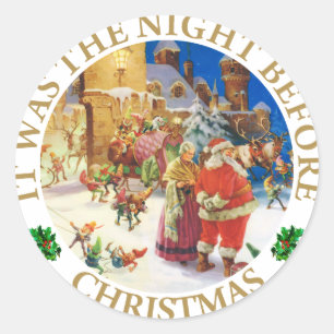 Sticker Rond Père Noël & Mme, Claus à la veille de Noël du pôle