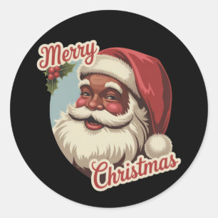 Sticker Rond Père Noël noir Noël rétro vintage fêtes