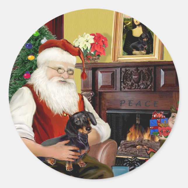 Sticker Rond Père Noël noir / tan Dachshund (#16) (Devant)