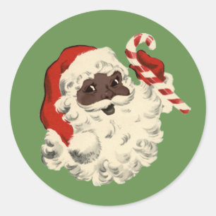 Sticker Rond Père Noël noir vintage avec du sucre de canne