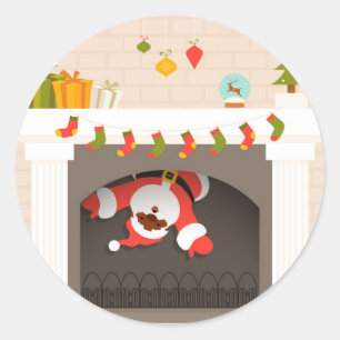 Sticker Rond père Noël noire coincée dans une cheminée