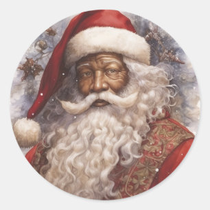 Sticker Rond Père Noël Noire Radiant : Salutations de la saison