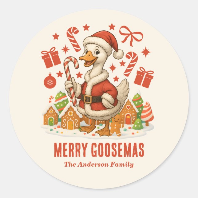 Sticker Rond Père Noël Oie Fêtes de Noël (Devant)