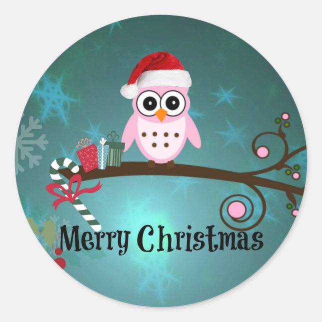 Sticker Rond Père Noël Owl, mignonne et câlinée (Devant)