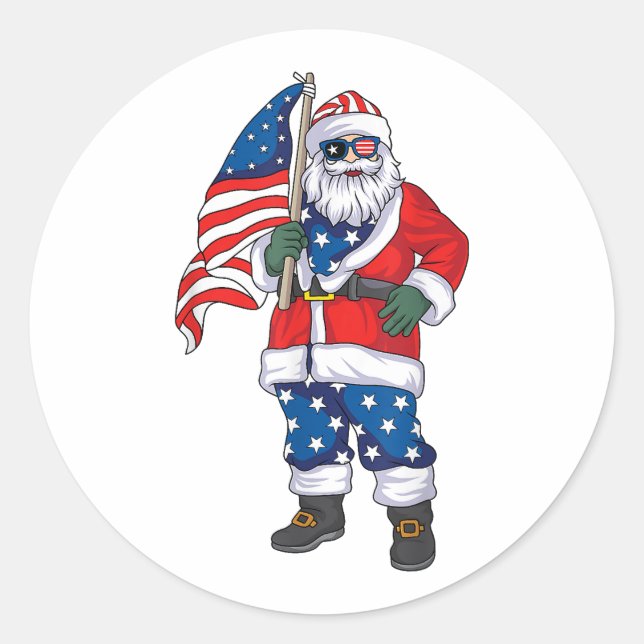 Sticker Rond Père Noël patriotique Noël américain 4 juillet San (Devant)