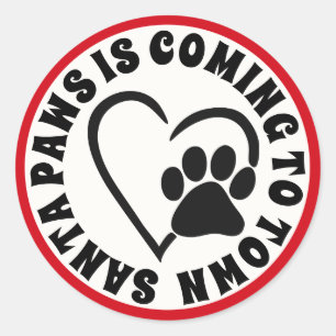 Sticker Rond Père Noël Paws arrive en ville