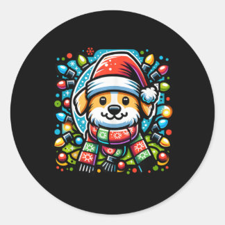 Sticker Rond Père Noël Paws Joli Design Chien De Noël Pour Anim