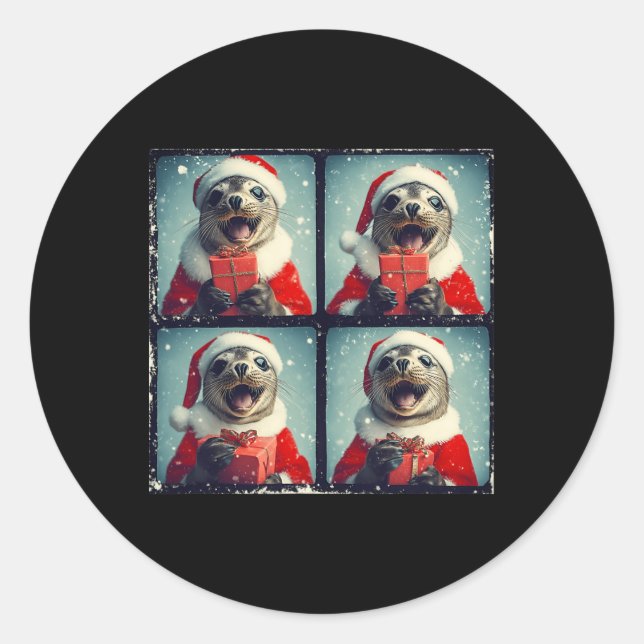 Sticker Rond Père Noël Phoque Océan Animal Photographie Sea Lio (Devant)