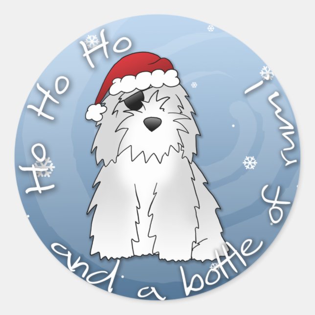 Sticker Rond Père Noël Pirate Old English Sheepdog (Devant)