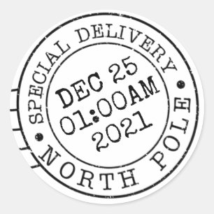 Sticker Rond père Noël pôle nord express livraison poste cadeau