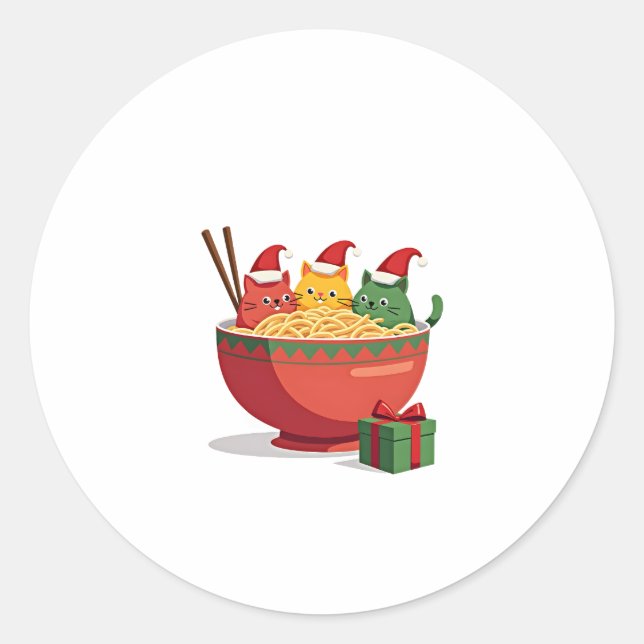 Sticker Rond Père Noël Ramen Chats Anime Noël Noël Noël Filles  (Devant)