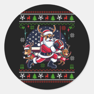 Sticker Rond Père Noël Reindeer Jouer Football Américain Noël l