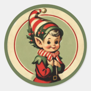 Sticker Rond Père Noël rétro Noël Elf Vintage