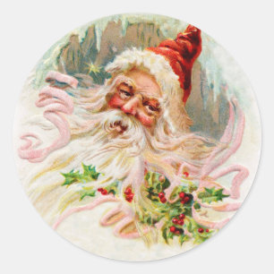 Sticker Rond Père Noël rose victorienne