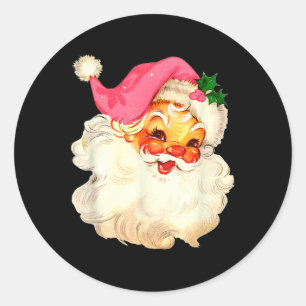 Sticker Rond Père Noël rose Visage Vieux Noël Vintage P