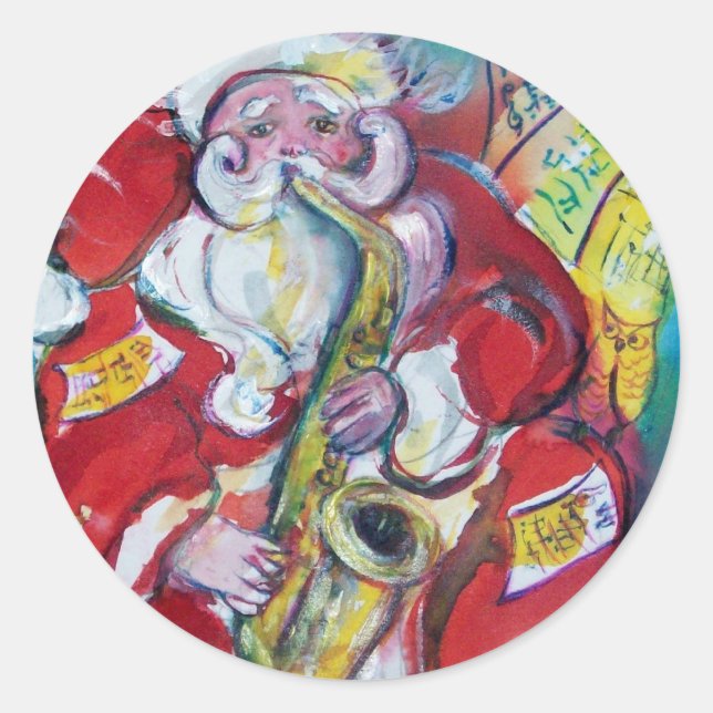 STICKER ROND PÈRE NOËL & SAX, PARTI NOËL (Devant)