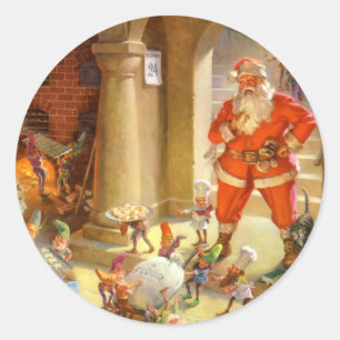 Sticker Rond Père Noël S'Entrave Avec Ses Cuisinières De Cui