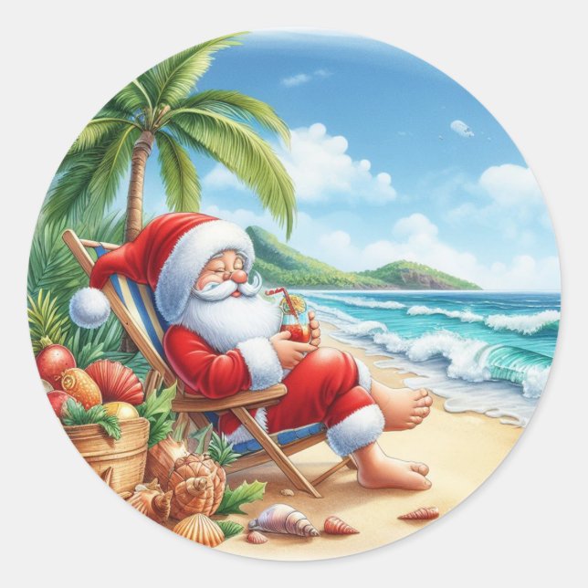 Sticker Rond Père Noël - Sérénité balnéaire (Devant)