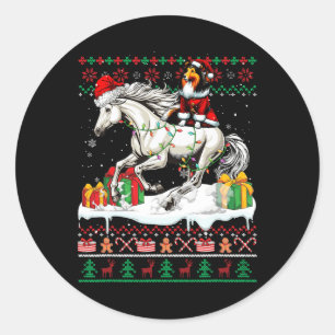 Sticker Rond Père Noël Sheltie équitation Cheval de Noël Sweate