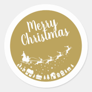 Sticker Rond Père Noël silhouette de traîneau volant au-dessus 