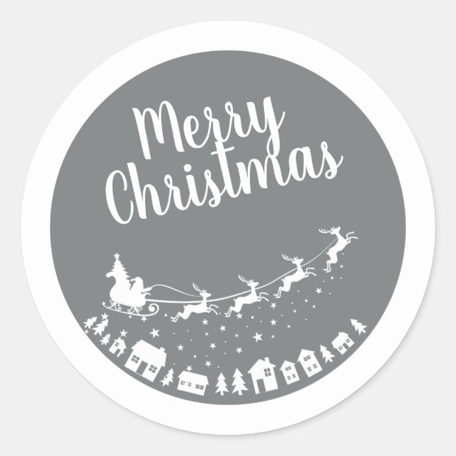 Sticker Rond Père Noël silhouette de traîneau volant au-dessus  (Devant)