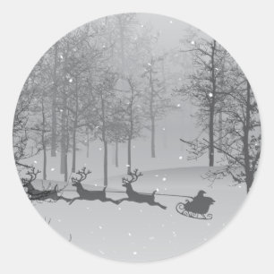 Sticker Rond Père Noël Sleigh dans un pays d'hiver