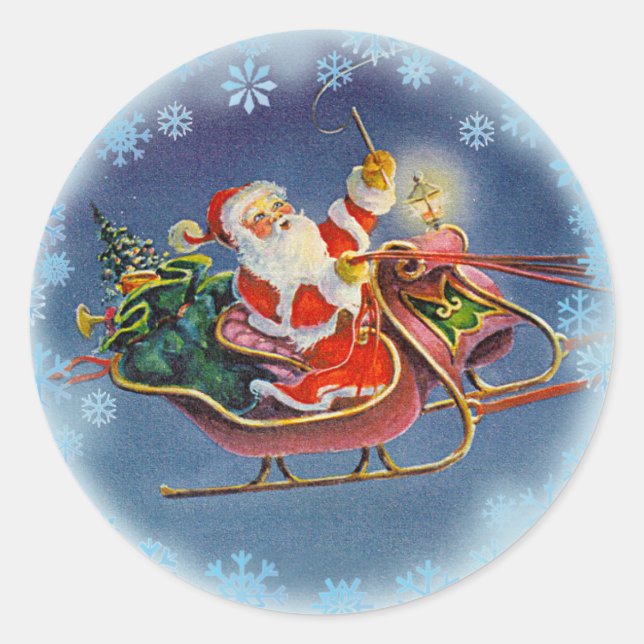 Sticker Rond PÈRE NOËL & SLEIGH par SHARON SHARPE (Devant)