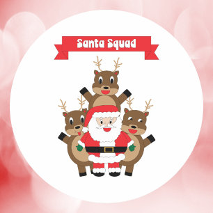 Sticker Rond Père Noël Squad Christmas Reindeer Humour