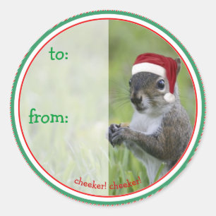 Sticker Rond Père Noël Squirrel vient à la ville pour Noël