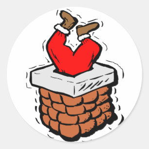 Sticker Rond Père Noël Stuck Chimney