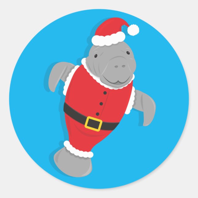 Sticker Rond Père Noël Suit Cartoon Manatee Noël (Devant)
