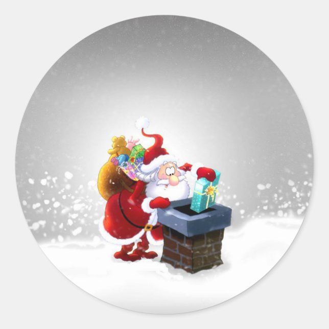 Sticker Rond Père Noël sur le toit (Devant)