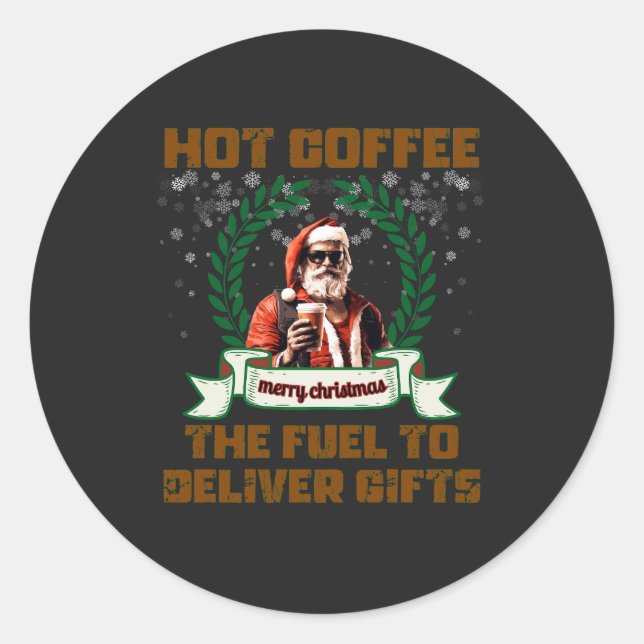 Sticker Rond Père Noël Trucker Café Livraison Fête Noël Ro (Devant)