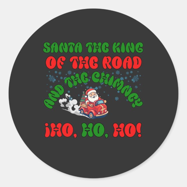 Sticker Rond Père Noël Trucker Christmas Road King Holiday Fest (Devant)