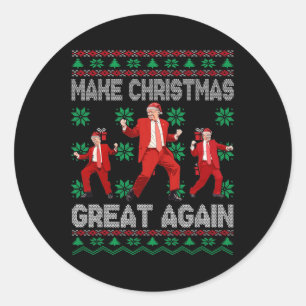 Sticker Rond Père Noël Trump Danse Rendre Noël super moche