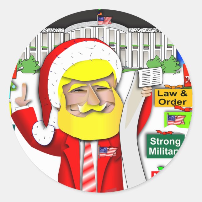 Sticker Rond Père Noël Trump Ho Ho Ho (Devant)
