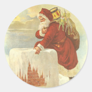 Sticker Rond Père Noël victorien de Noël vintage dans une chemi