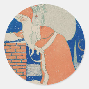 Sticker Rond Père Noël vintage à Chimney