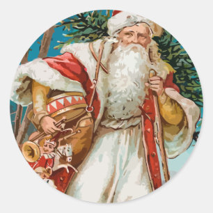 Sticker Rond Père Noël vintage avec des jouets