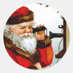 Sticker Rond Père Noël vintage avec téléphone