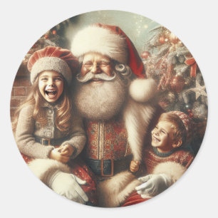Sticker Rond Père Noël vintage et enfants