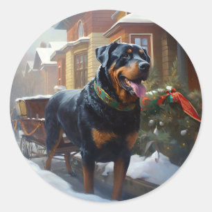 Sticker Rond Période de fêtes de Noël Rottweiler