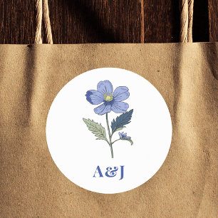 Sticker Rond Périwinkle bleu Moderne Floral Mariage